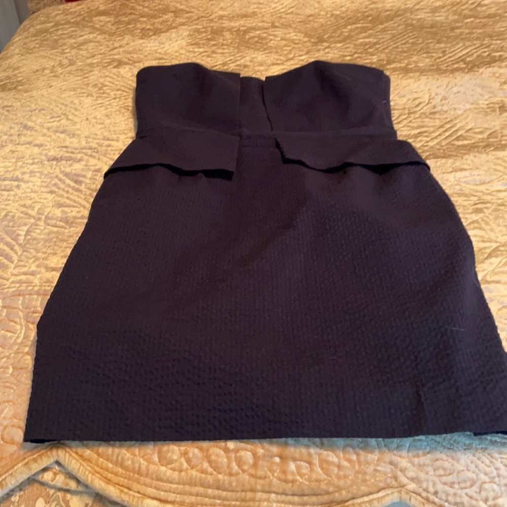 Navy strapless cotton pique dress